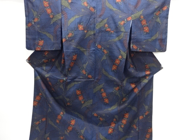 JAPANESE KIMONO / TSUMUGI / WOVEN FLOWER CLASSICAL PATTERN